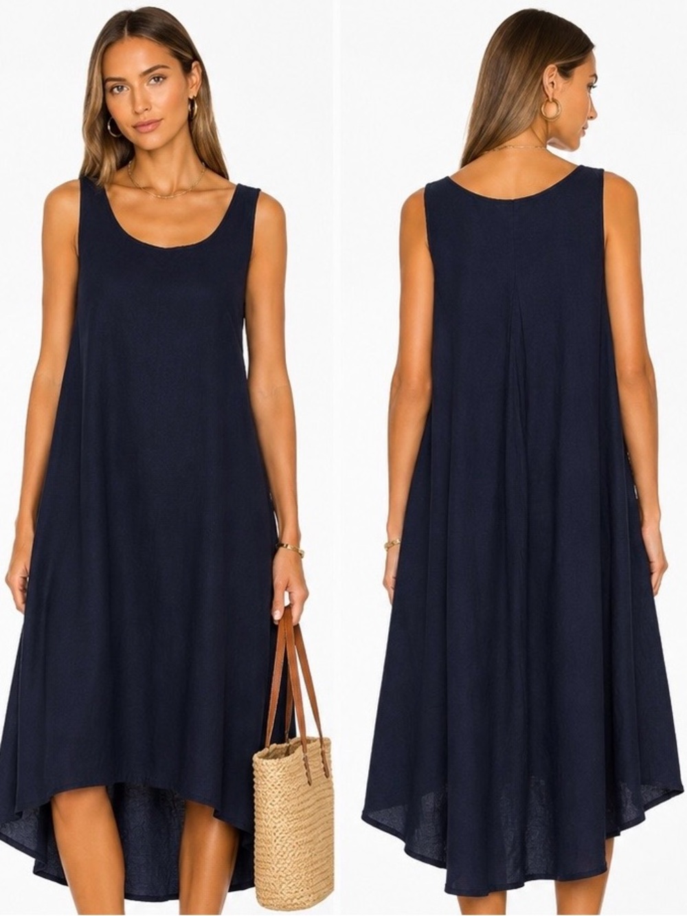 Eileen Fisher Navy Sleeveless Scoop Neck Swing Dress